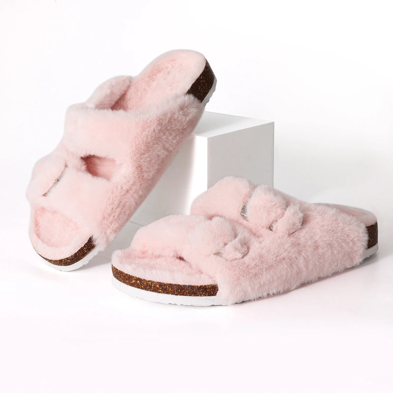 Evshine Winter Fur Clogs Slippers For Women Men Cork Footbed Plush Lined Mules Fuzzy Suede Potato Shoes Warm Furry House Clogs