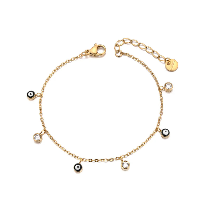 Lokaer Vintage Enamel Blue Eye Charm Bracelets for Women Stainless Steel Cubic Zirconia Chain Bracelet Waterproof Jewelry B24110