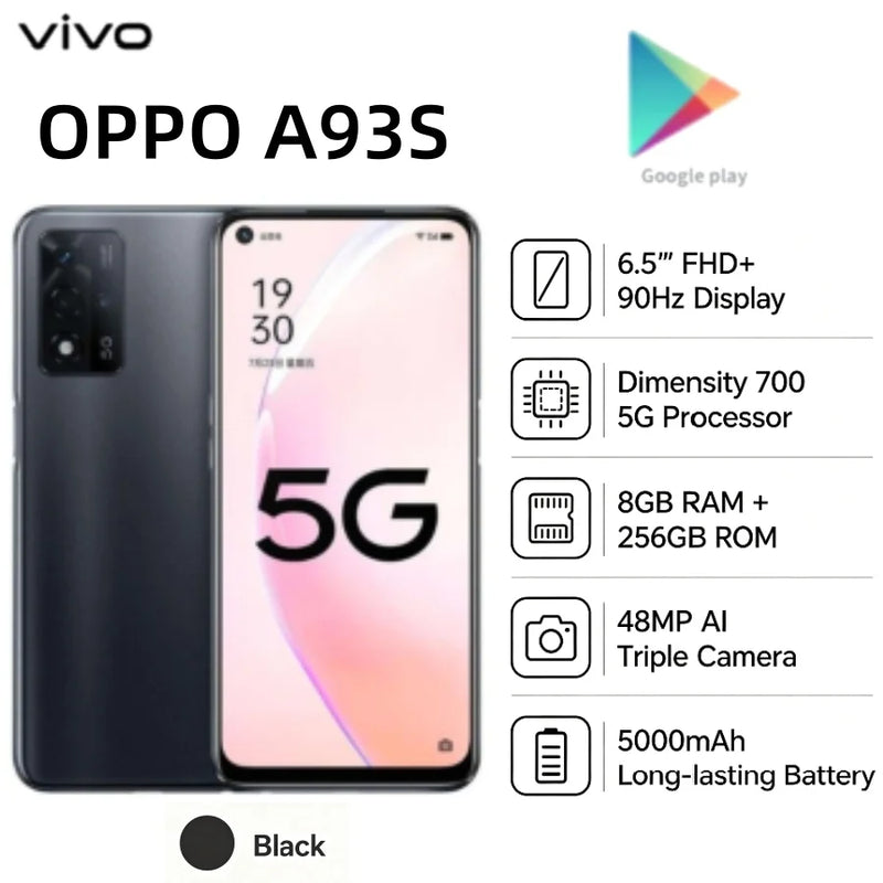 2026 new OPPO A93s 5G Smartphone 8GB 256GB Dimensity 700, 6.5" FHD+ 90Hz Display, 48MP Triple Camera, 5000mAh Battery