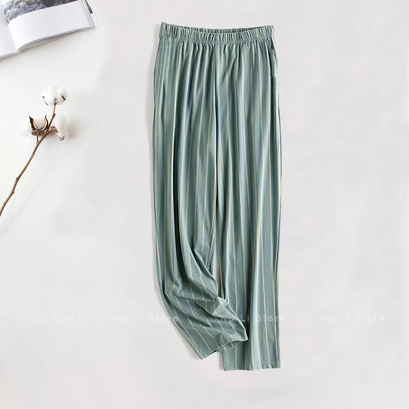 Men's Stylish Summer Pajama Pants, Thin Home Pants, Loose Breathable Air-Conditioned Pants with Elastic Waist