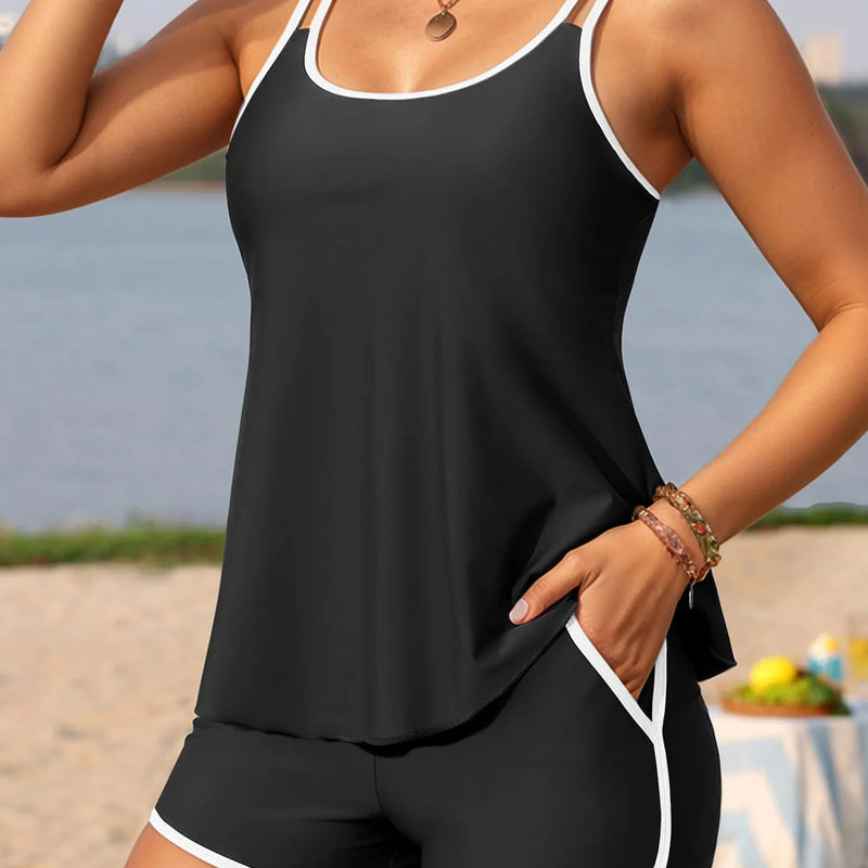 Black Dots Print Tankini Set Two Pieces Swimsuits | SAMAG