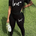 Spring and Summer Casual Two-Piece Set, Expressing Love, Round Neck Short Sleeved T-Shirt and Pants Set, Women's Clothing