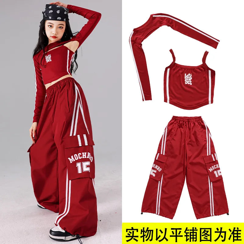 Girls K - pop Crop Top Joggers Cargo Pants Children Hip Hop - View 16 | SAMAG