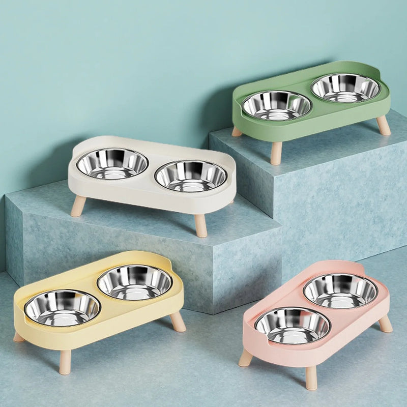 Dopamine Colorful Elevated Pet Feeder: Dual Stainless Steel Bowls with Neck Support - Fashion Food & Water Station for Pets