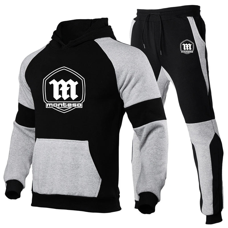 Spring Autumn Men's Montesa Motorcycle Logo Print Patchwork Pullover Hoodies+Personality Drawstring Sports - View 3 | SAMAG