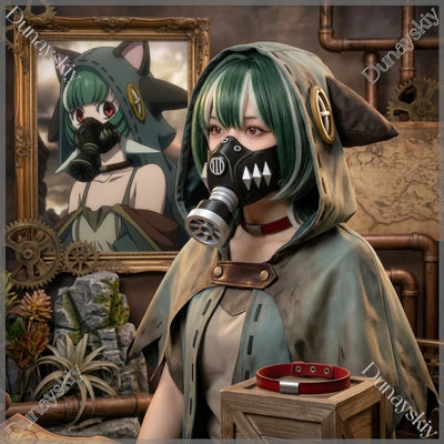 Guita Cyberpunk Gas Mask Green Blonde Highlight Bob Wig | SAMAG
