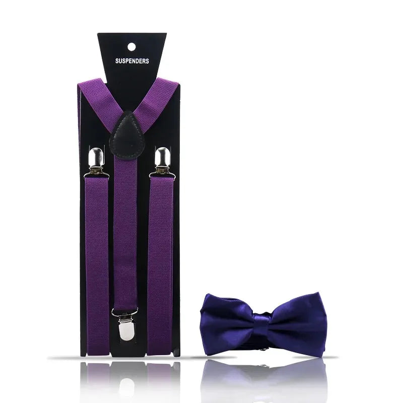 Fashion Mens Suspender Bow Tie Set Man Shirt Pants Dress Women Wedding Party Solid Color Suspender Suit Skirt With Braces Straps
