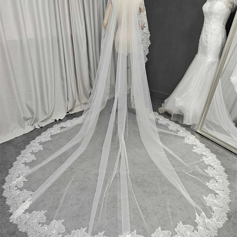 Customized Long Mantilla Veil with Eyelash Lace, 2.5m/3m - View 8 | SAMAG