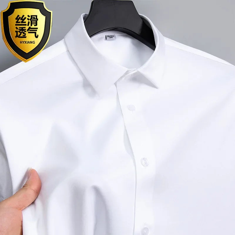 Summer shirt, men's white glossy non ironing wrinkle | SAMAG