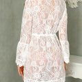 Boho Crochet White Knitted V-neck Scallop Trim Lace Dress Women Beach Sundress Tunic Pareos Bikinis Cover Ups Robe Beachwear