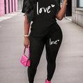 Spring and Summer Casual Two-Piece Set, Expressing Love, Round Neck Short Sleeved T-Shirt and Pants Set, Women's Clothing