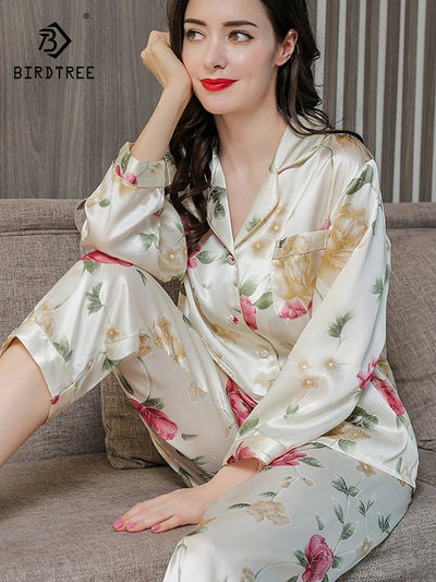 Birdtree Fall 16MM 100%Real Silk Pajama Set Women Satin | SAMAG