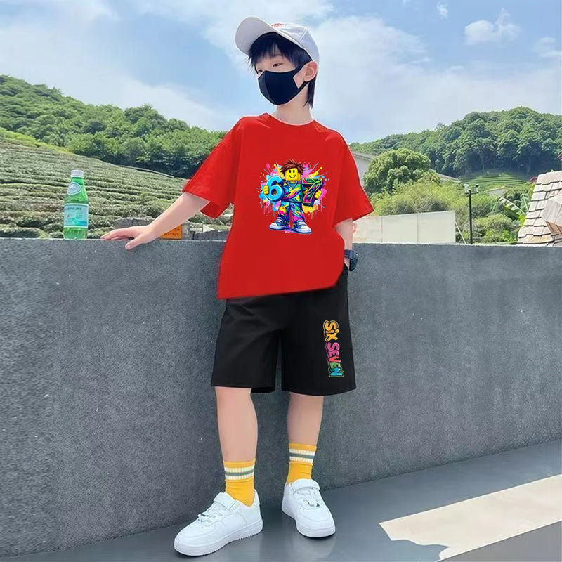 67 Digital Print Children White T - shirt Set - View 3 | SAMAG