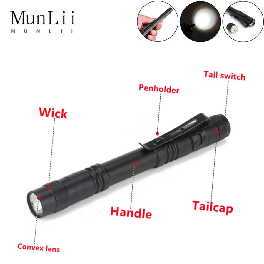 MunLii LED Flashlight Mini Portable Pocket Ultra Bright High Lumens Handheld Pen Light Linterna LED Torch for Camping Outdoor
