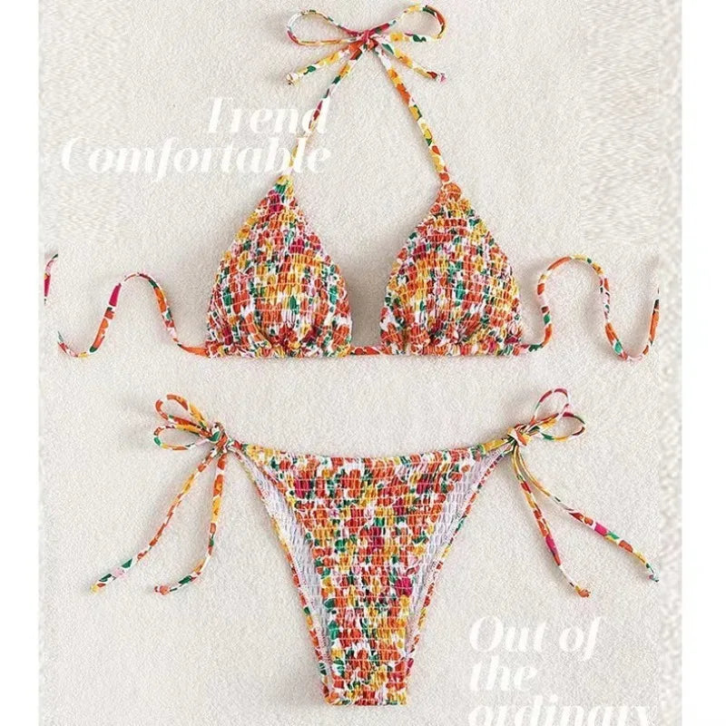 Sexy floral print halter bikinis sets biquini high waist | SAMAG