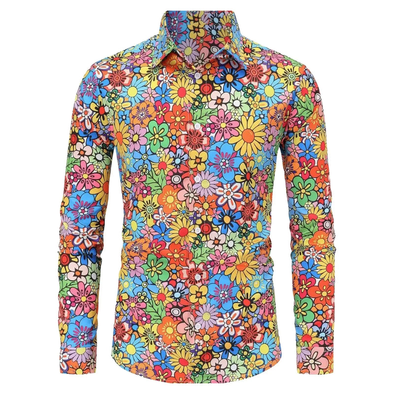 Men's Long Sleeves Shirts Hippie 70s Disco Hip Hop Button | SAMAG