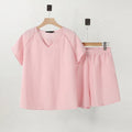 2025 ZANZEA Women's Short Sets Summer Lace Insert Short Sleeve V Neck T-shirt and Elastic Waist Shorts Casual 2-Pieces Suits