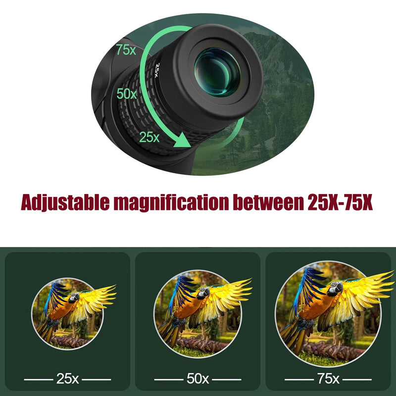 BORWOLF 25-75x80 Telescope Spotting Scope Powerful Zoom Monocular  BAK4 Waterproof For Bird Watching Target Shotting With Tripod