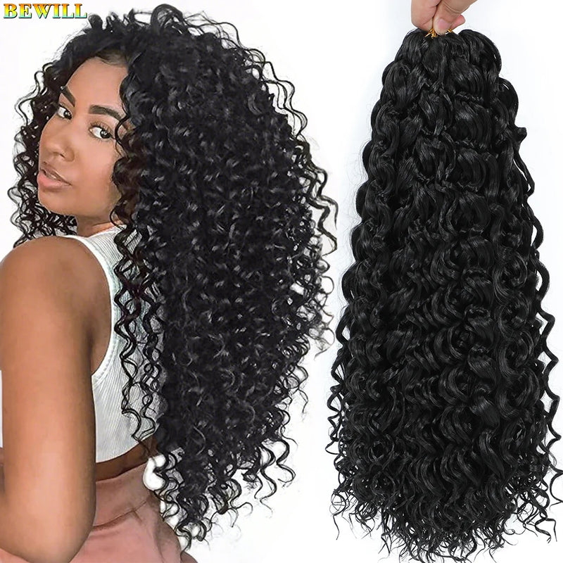BEWILL GoGo Curl Crochet Hair 14 18 Inches Water Wave Beach Curl Crochet Hair Ombre Synthetic Bohemian Braids Hair Extensions 1B