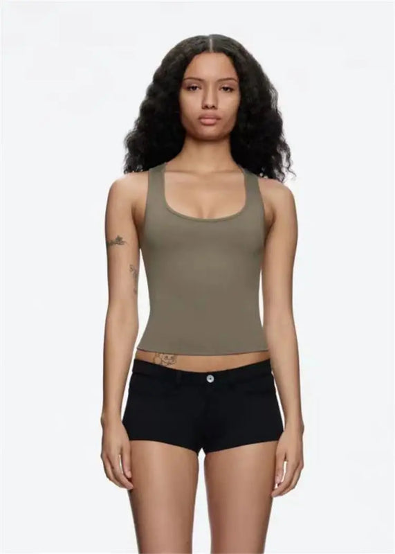 ANK Air Summer Top with Solid Color, Black and White Powder, Wide Shoulder Strap, I-Shaped Tank Top, Women's Sports, Daily Wear