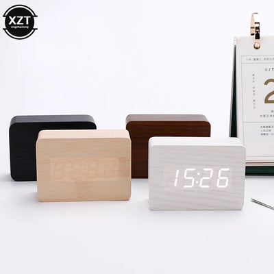 Fashion Alarm Clock LED Wooden Watch Table Voice Control | SAMAG