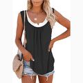 2024 summer new Europe and the United States women's blouse solid color patchwork sleeveless pleated vest T-shirt