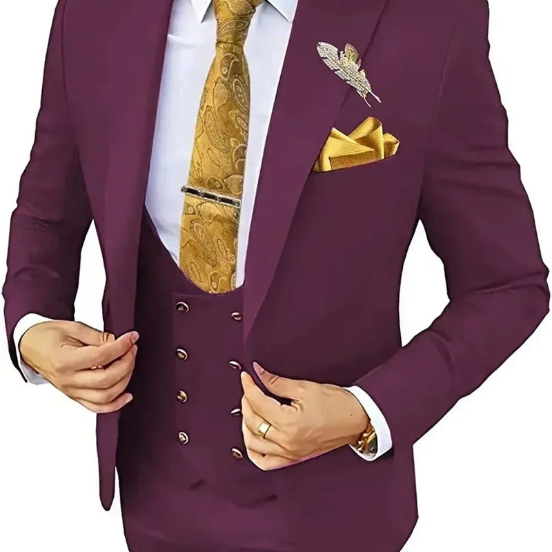 Elegant Male Suit 3 Pieces Blazer Vest And Pants Set Peak Lapel Tuxedo Suits For Men Ceremony Wedding Dresses Business Prom