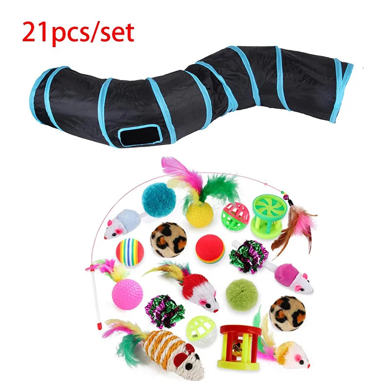 Cat Teaser Wand Toy Self Entertainment Maze Tunnel Collapsible Drill Channel Interactive Play Toy For Indoor Kitten Cat Pet