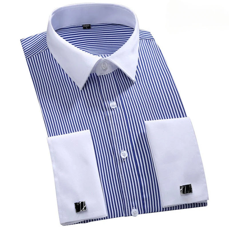 M~6XL Men's French Cuff Dress Shirt White Long Sleeve | SAMAG