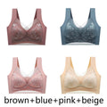FallSweet 4PCS Plus Size Ice Silk Bra for Women Seamless Push Up Bralette Wireless Lace Brassiere Summer Underwear Lingerie Tops