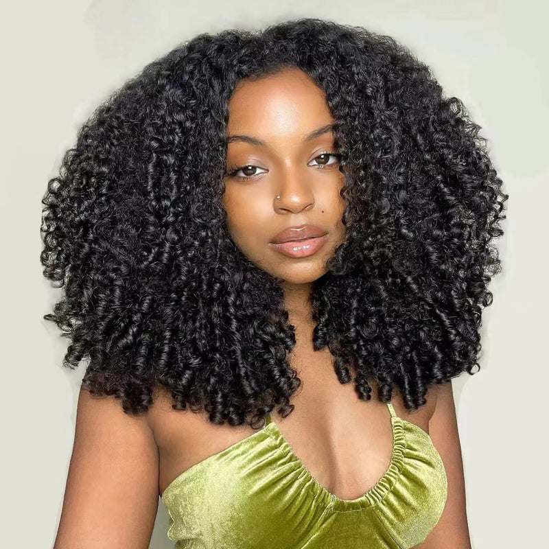Burmese Curly 3 IN 1 Half Wigs Human Hair Wig Glueless Wigs Ready to Wear Half Wig Drawstring Clip Burmese Curly Hair Half Wig