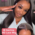 Widow's Peak M Hairline 13x6 HD Lace Front Wig 100% Human Hair Wig Silky Straight 13x4 HD Lace Frontal Wig Bleached Knots HD Wig