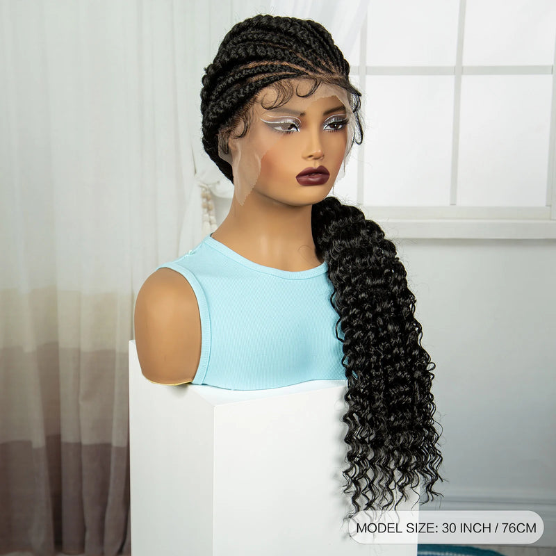 30inch Handmade Cornrow Braided Wigs Synthetic Full Lace Kontless Braids Wigs Lace Frontal Box Braided Lace Wigs for Black Women