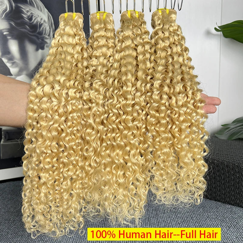 #613 Color Deep Curly Human Hair Extensions Brazilian Weaving 100% Unprocessed Raw Virgin Hair Deep Wave Weave Bundles Full Head