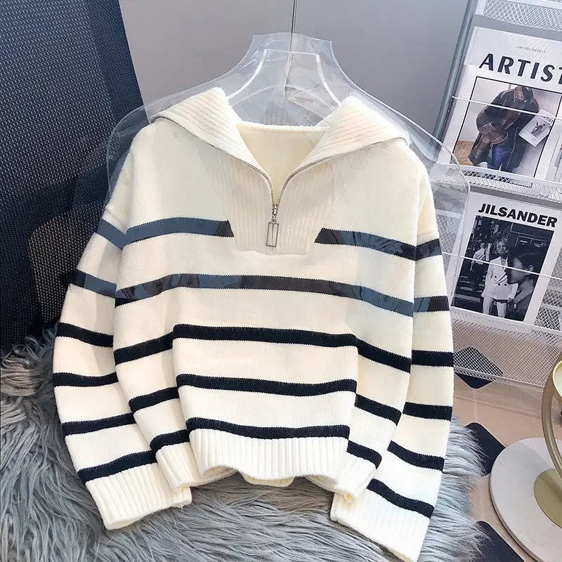 Sweater pullover women Spring and Autumn underwear 2023 New zipper stripe underlay short style popular premium sweater female