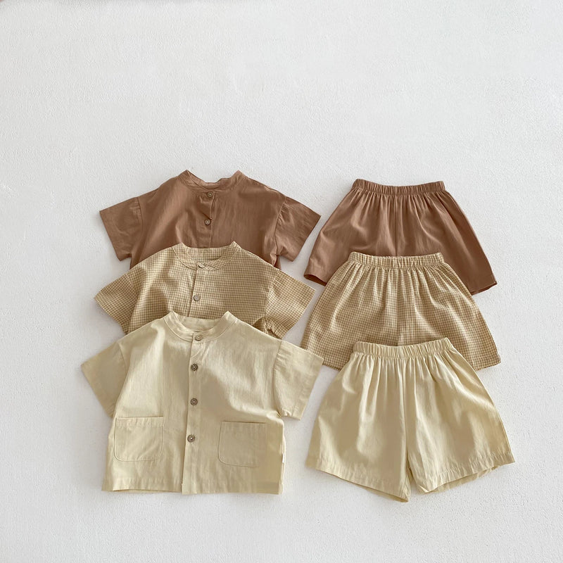 Summer Kids Boys Girls Suit Cotton Checkered Baby Short | SAMAG