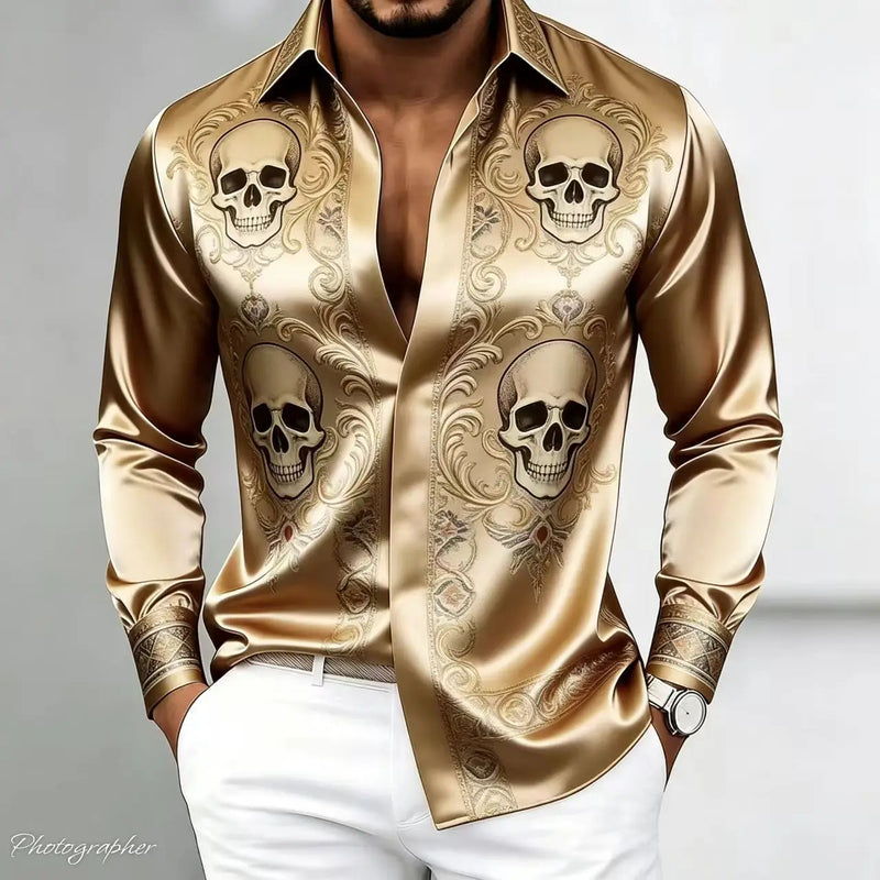 Men's Retro Baroque Printed Satin Silk Shirt Long Sleeved | SAMAG