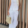 Simple Cotton Linen Women's Suits Summer Fashion Sleeveless Loose Blouse Wide Leg Pants Two Piece Set For Women Casual Outfits