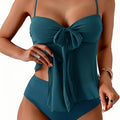 Women Solid Front Bow Chiffon Tankini Spaghetti Strap | SAMAG