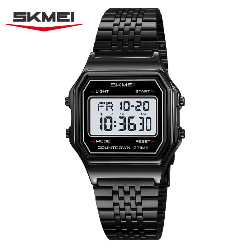 SKMEI 2465 Luxury Men's Digital Watch Waterproof Stainless Steel Electronic Men's Watch LED Display Sport Clock Reloj Hombre