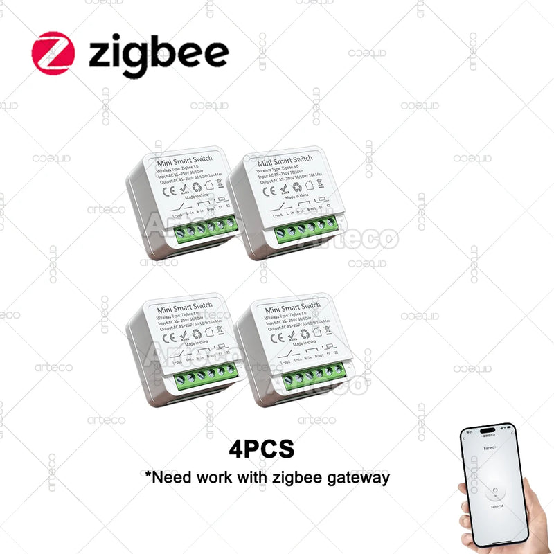 Zigbee 3.0 Mini Smart Switch 16A 2 Way Control Relay Breaker Home Automation DIY Module Light Switches Need Gateway Support Z2M