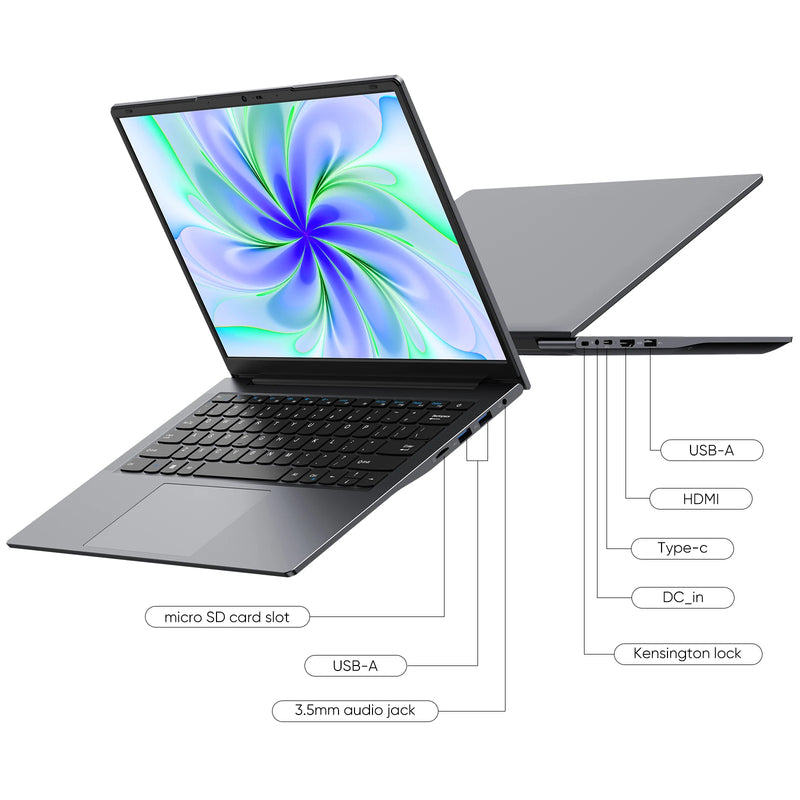 Windows 11 Pro Laptop with 14.1" 2K Screen, 16GB RAM, 512GB SSD, Intel Core Processor, Ultra-Thin and Light Notebook