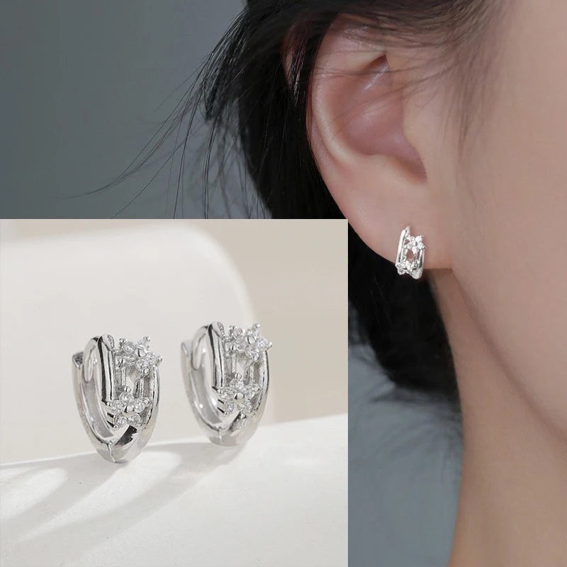 VENTFILLE 925 Sterling Silver CZ Star Moon Asymmetric Hoop Earrings for Women Girls Gold Silver Color Party Jewelry Gifts