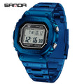 SANDA 2162 Men's Electronic Watch Square Waterproof Multi Functional Wrist Watch Square Fashion Night Light Steel Digit Watches
