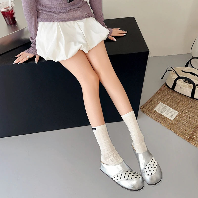 Women Retro Polka Dot Mule Clogs Ladies PU Round Toe Slip On Half Slippers Casual Outdoor Indoor Fashion Daily Wear Footwear