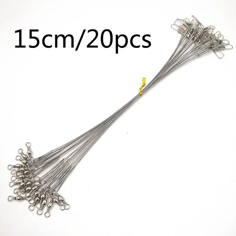 OUTKIT 20PCS/lot Fishing Lure Trace Rope Wire Leader Line Swivel Tackle Spinner Shark Spinning With 15CM, 20CM, 24CM, 30CM Pesca