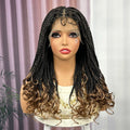 Knotless Box Braided Wig with Wavy Ends Synthetic Lace Frontal 1B-30 Dark Ombre Braided Lace Wig with Baby Hair for Black Women