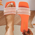 2026 New Women's Flat Bottom Sandals  Summer New Style Beaded Rhinestone Shoes Womens Outdoor Fashion Slippers