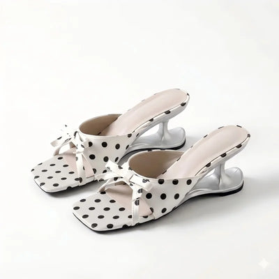 French Retro Polka Dot Ladies Mule Sandals Elegant Bow | SAMAG
