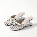 French Retro Polka Dot Ladies Mule Sandals Elegant Bow Open Toe Slip On Kitten Strange Metal High Heels Summer Party Dress Shoes